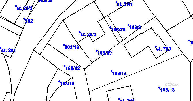 Parcela st. 168/19 v KÚ Zásmuky, Katastrální mapa