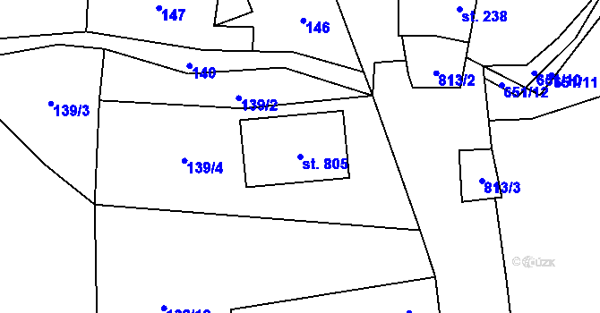 Parcela st. 805 v KÚ Zásmuky, Katastrální mapa