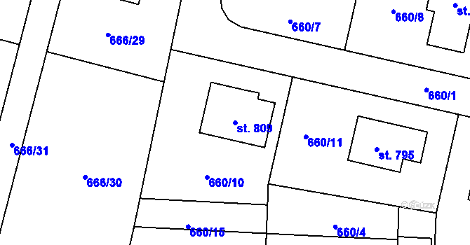 Parcela st. 809 v KÚ Zásmuky, Katastrální mapa