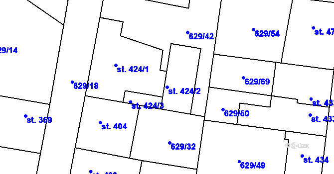 Parcela st. 424/2 v KÚ Zásmuky, Katastrální mapa