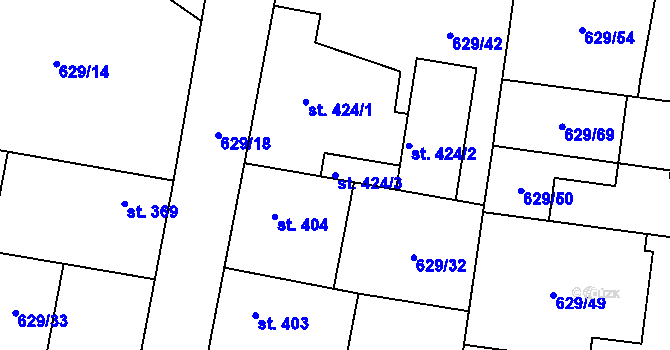Parcela st. 424/3 v KÚ Zásmuky, Katastrální mapa