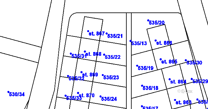 Parcela st. 535/22 v KÚ Zásmuky, Katastrální mapa