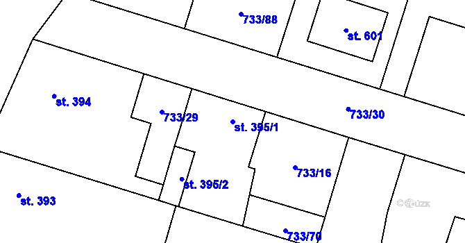 Parcela st. 395/1 v KÚ Zásmuky, Katastrální mapa