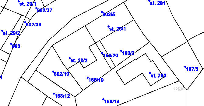 Parcela st. 168/20 v KÚ Zásmuky, Katastrální mapa
