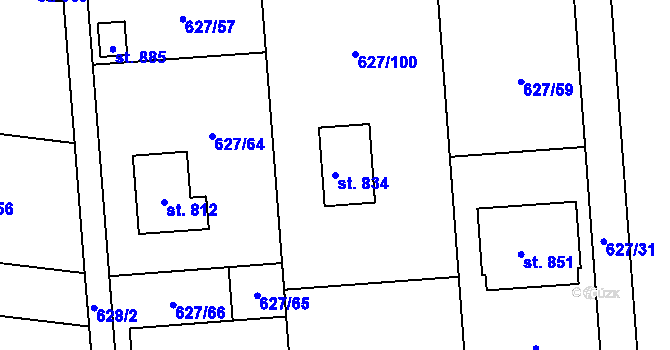 Parcela st. 834 v KÚ Zásmuky, Katastrální mapa