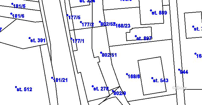 Parcela st. 802/51 v KÚ Zásmuky, Katastrální mapa