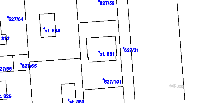 Parcela st. 851 v KÚ Zásmuky, Katastrální mapa