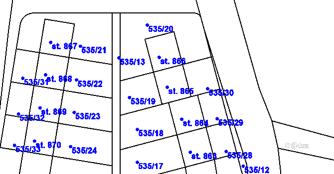 Parcela st. 865 v KÚ Zásmuky, Katastrální mapa