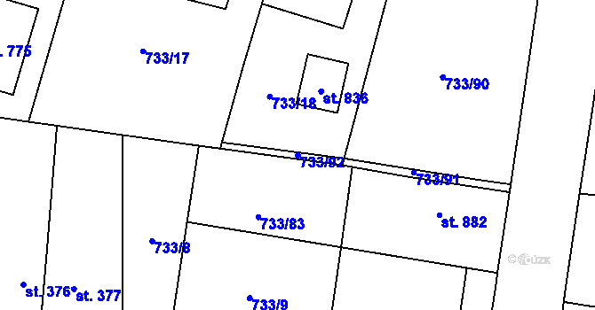 Parcela st. 733/92 v KÚ Zásmuky, Katastrální mapa