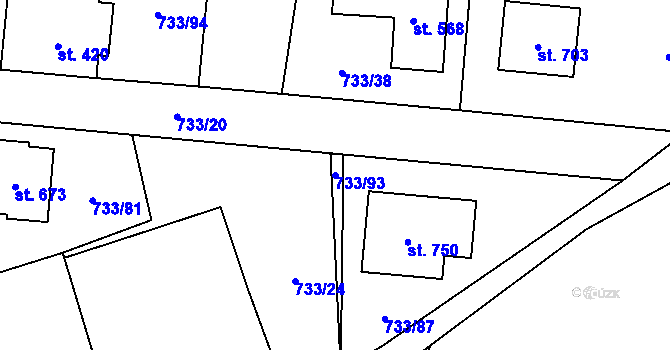 Parcela st. 733/93 v KÚ Zásmuky, Katastrální mapa