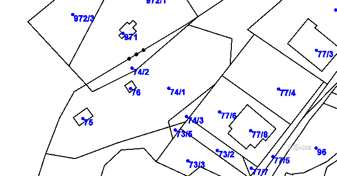Parcela st. 74/1 v KÚ Zastávka, Katastrální mapa