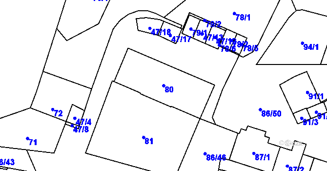 Parcela st. 80 v KÚ Zastávka, Katastrální mapa