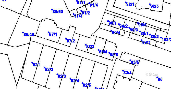 Parcela st. 88/3 v KÚ Zastávka, Katastrální mapa