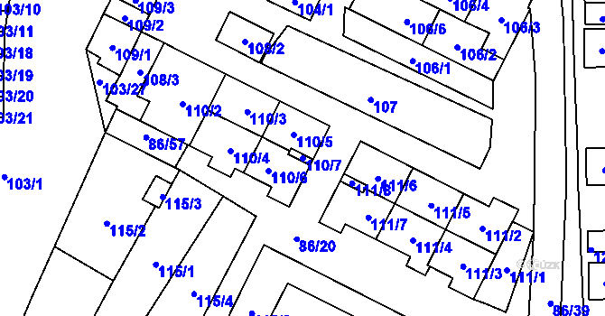 Parcela st. 110/7 v KÚ Zastávka, Katastrální mapa