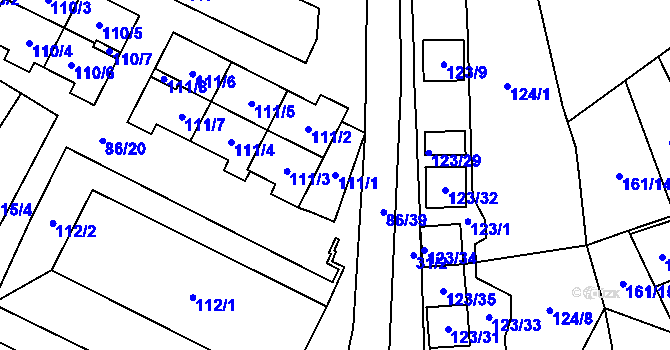 Parcela st. 111/1 v KÚ Zastávka, Katastrální mapa
