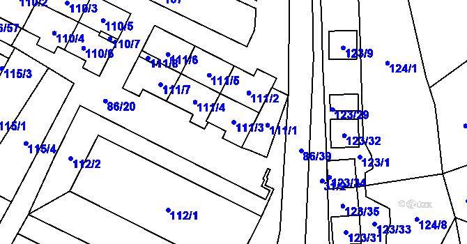 Parcela st. 111/3 v KÚ Zastávka, Katastrální mapa