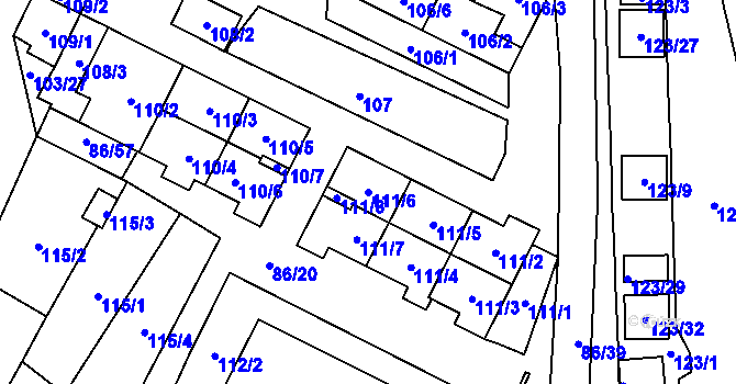 Parcela st. 111/6 v KÚ Zastávka, Katastrální mapa