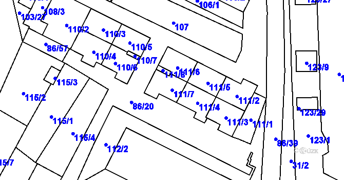 Parcela st. 111/7 v KÚ Zastávka, Katastrální mapa