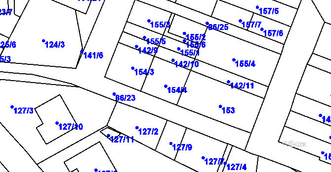 Parcela st. 154/4 v KÚ Zastávka, Katastrální mapa