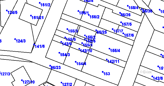 Parcela st. 155/1 v KÚ Zastávka, Katastrální mapa