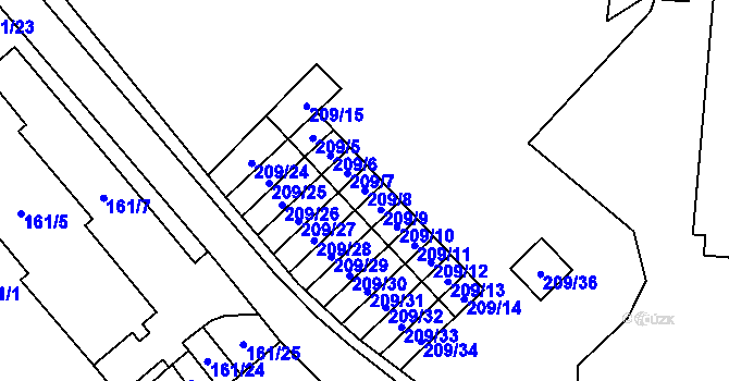 Parcela st. 209/8 v KÚ Zastávka, Katastrální mapa
