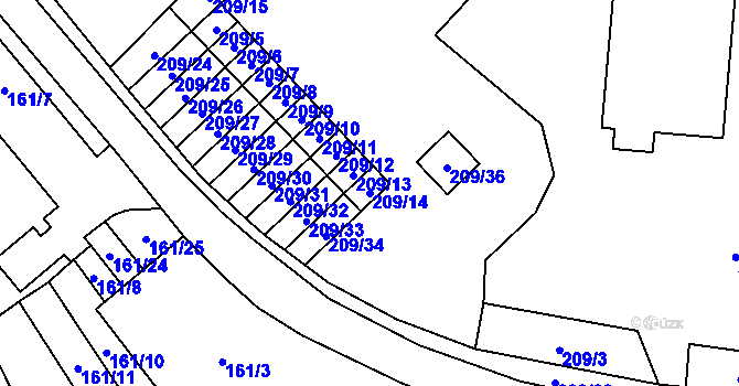 Parcela st. 209/14 v KÚ Zastávka, Katastrální mapa