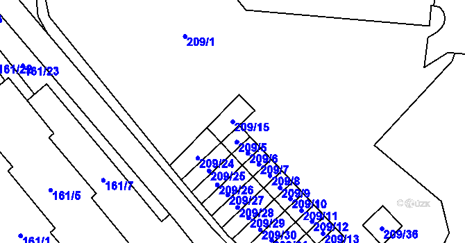 Parcela st. 209/15 v KÚ Zastávka, Katastrální mapa