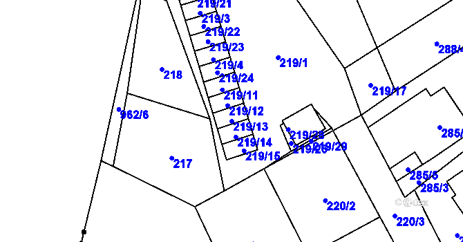 Parcela st. 219/13 v KÚ Zastávka, Katastrální mapa