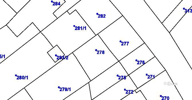 Parcela st. 278 v KÚ Zastávka, Katastrální mapa