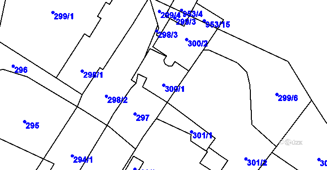 Parcela st. 300/1 v KÚ Zastávka, Katastrální mapa