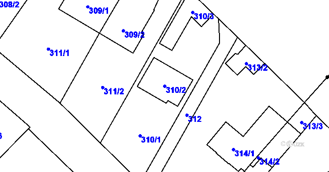 Parcela st. 310/2 v KÚ Zastávka, Katastrální mapa