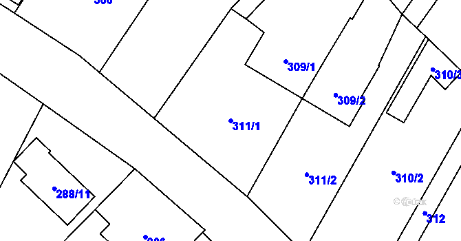 Parcela st. 311/1 v KÚ Zastávka, Katastrální mapa