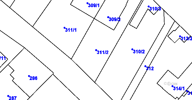 Parcela st. 311/2 v KÚ Zastávka, Katastrální mapa