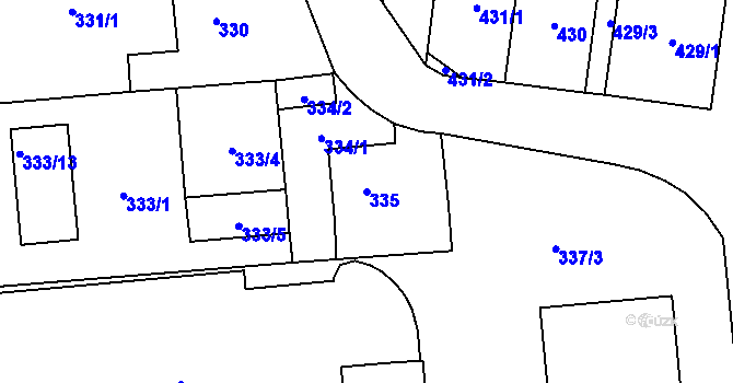 Parcela st. 335 v KÚ Zastávka, Katastrální mapa