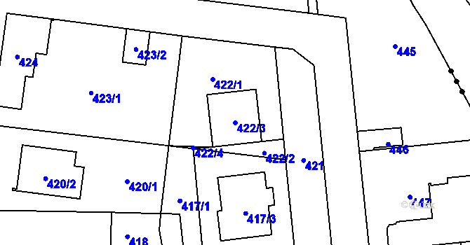 Parcela st. 422/3 v KÚ Zastávka, Katastrální mapa
