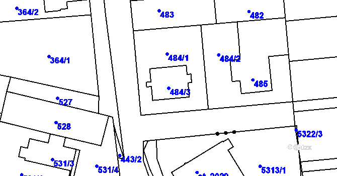 Parcela st. 484/3 v KÚ Zastávka, Katastrální mapa