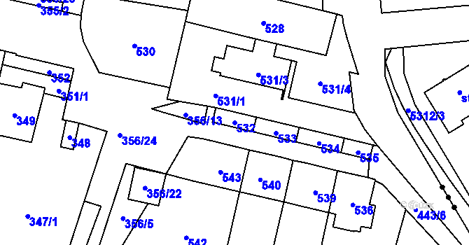 Parcela st. 532 v KÚ Zastávka, Katastrální mapa