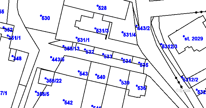 Parcela st. 533 v KÚ Zastávka, Katastrální mapa