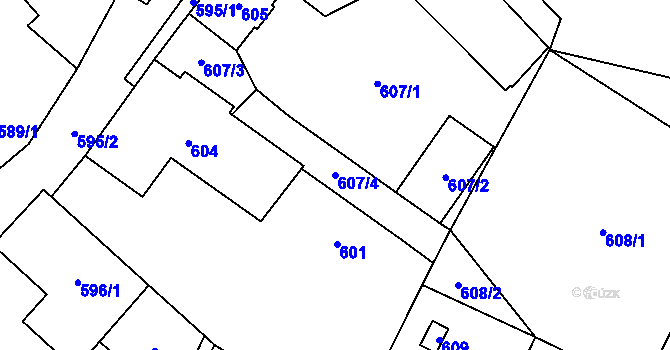Parcela st. 607/4 v KÚ Zastávka, Katastrální mapa