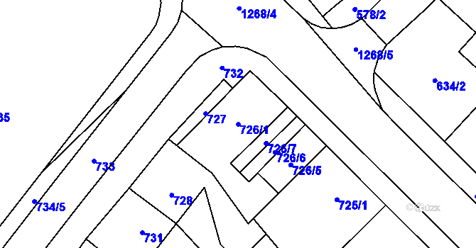 Parcela st. 726/1 v KÚ Zastávka, Katastrální mapa