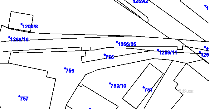 Parcela st. 755 v KÚ Zastávka, Katastrální mapa