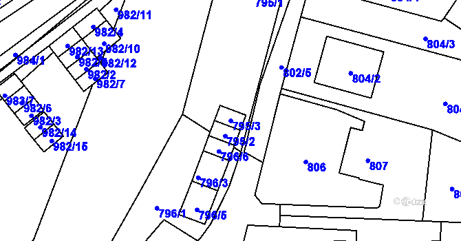 Parcela st. 795/3 v KÚ Zastávka, Katastrální mapa