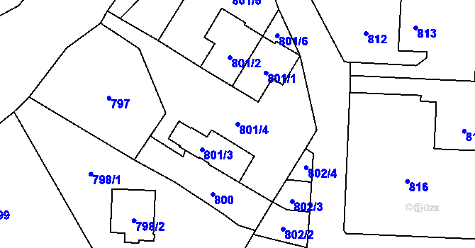Parcela st. 801/4 v KÚ Zastávka, Katastrální mapa