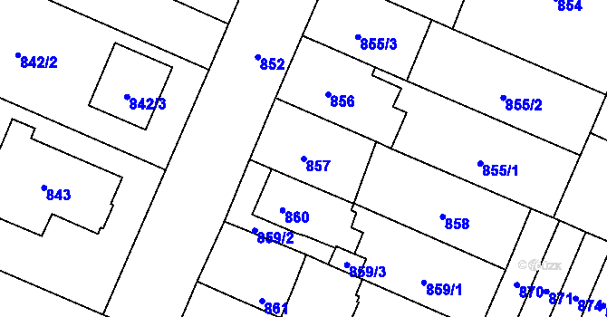 Parcela st. 857 v KÚ Zastávka, Katastrální mapa