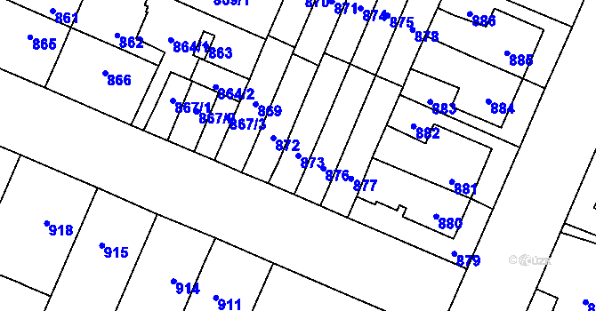 Parcela st. 873 v KÚ Zastávka, Katastrální mapa