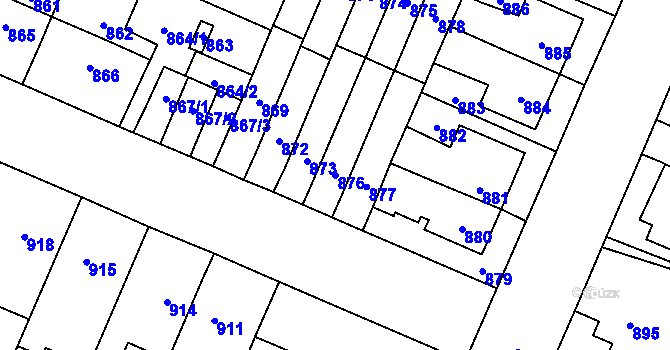 Parcela st. 876 v KÚ Zastávka, Katastrální mapa