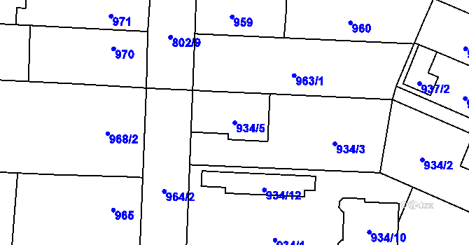 Parcela st. 934/5 v KÚ Zastávka, Katastrální mapa