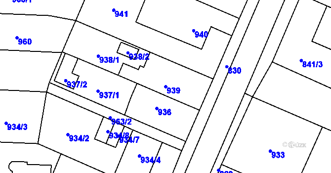 Parcela st. 939 v KÚ Zastávka, Katastrální mapa