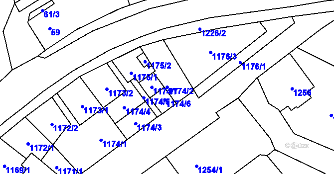 Parcela st. 1174/2 v KÚ Zastávka, Katastrální mapa