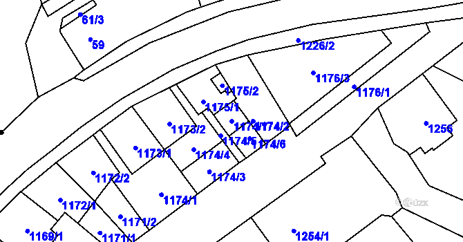 Parcela st. 1174/7 v KÚ Zastávka, Katastrální mapa